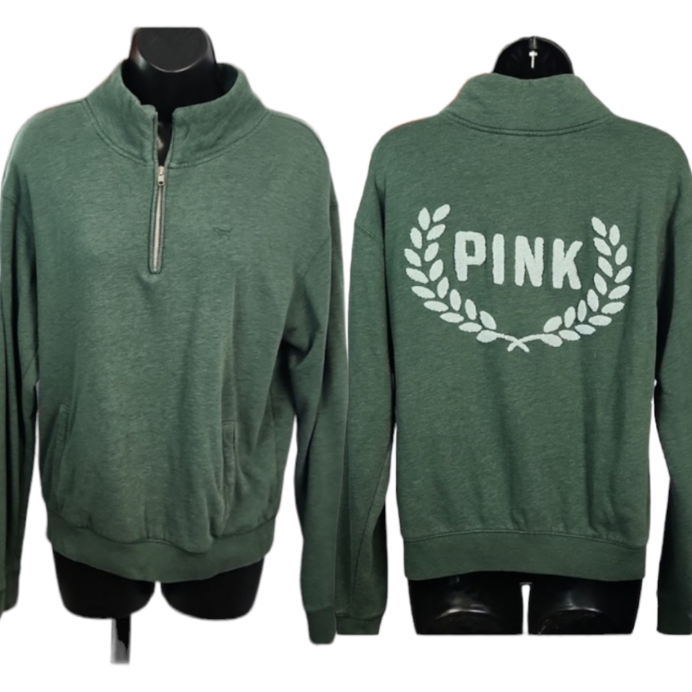 PINK Victoria's Secret Forest Green Half-Zip Pullover - Picture 4 of 9